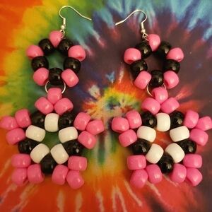 Handmade Pink White Black Kandi Star Dangle Earrings